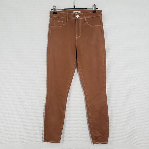 L'Agence Jeans Womens 26 Brown Cognac Margot High Rise Skinny Coated Western USA - Picture 1 of 16
